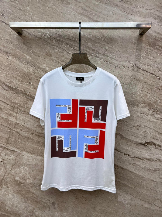 芬F家-2403 24SS春夏新款 logo字母印花短袖TEE 紅色