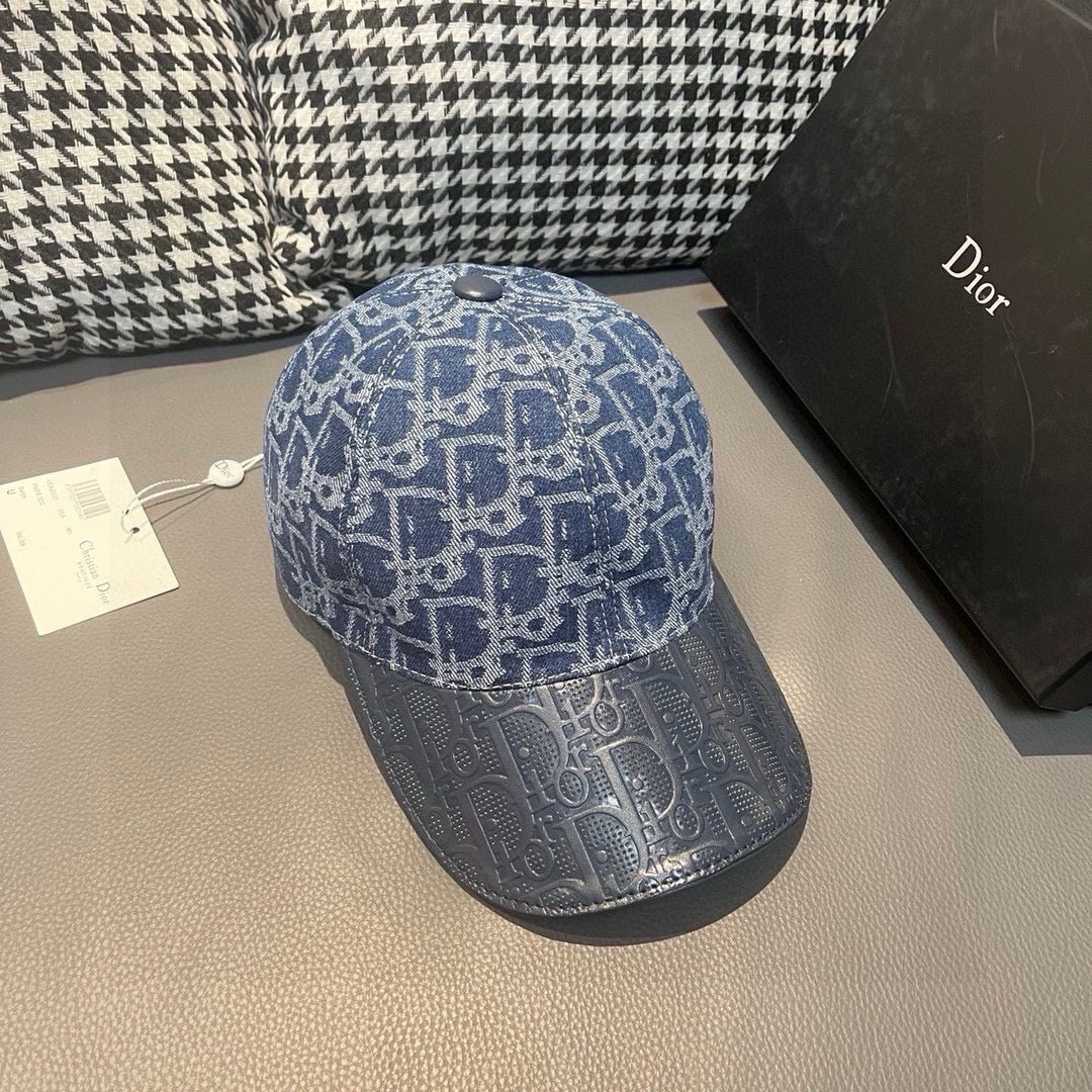 迪D家-新款老花復古拼皮棒球帽 藍色