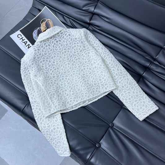 小香家-2403 24新品上架重工珠片繡花短款套裝 白色