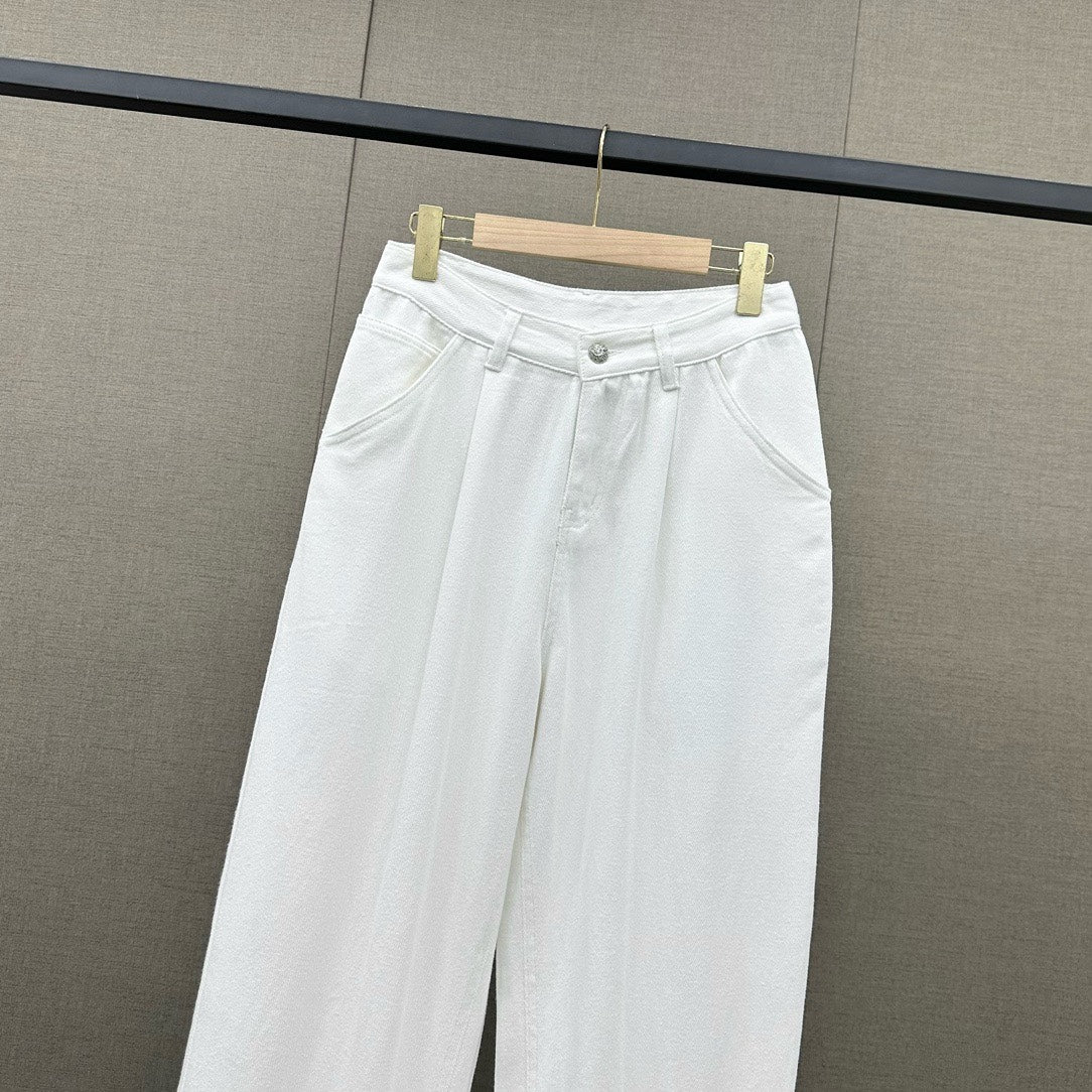 小香家-2403 春夏logo高腰闊腿牛仔褲 白色