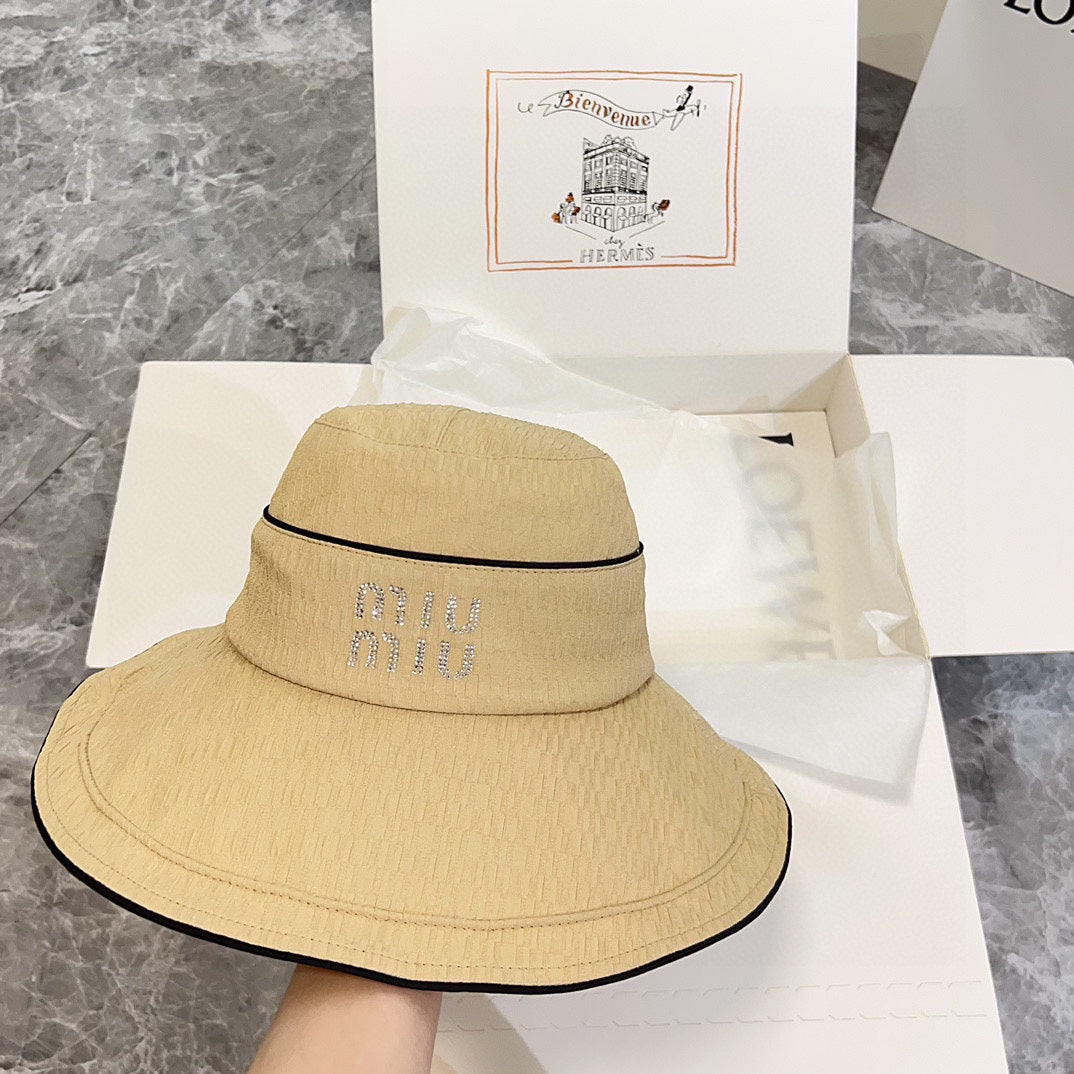 穆M家-2024新款蝴蝶結大沿遮陽帽 杏色