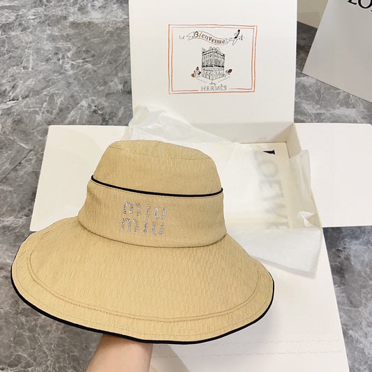 穆M家-2024新款蝴蝶結大沿遮陽帽 杏色