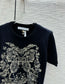 迪D家-2403 花花蝴蝶系列刺繡針織短袖 黑色