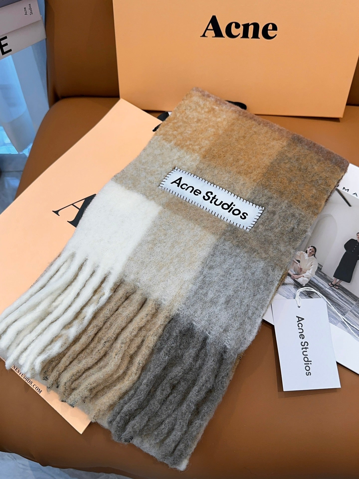ACNE-2024彩虹圍巾 28*250 薑黃