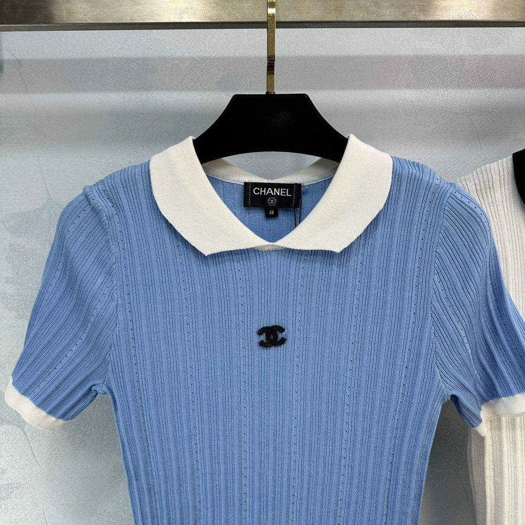 小香家-2404 春夏新品絕美小仙女紗線短版上衣 藍色