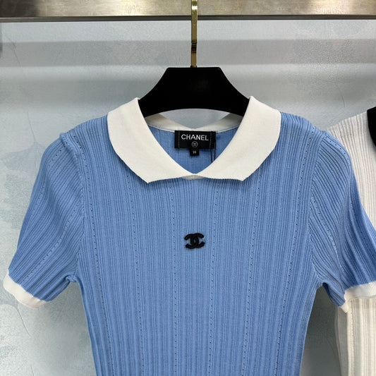 小香家-2404 春夏新品絕美小仙女紗線短版上衣 藍色