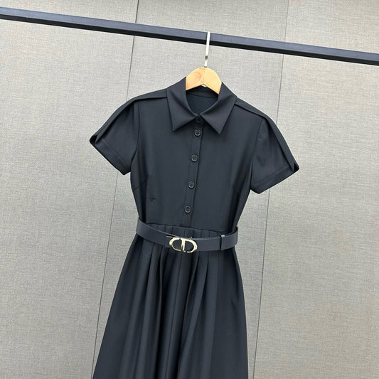 迪D家-2403 24春夏新款蕾絲拼接連身裙 黑色