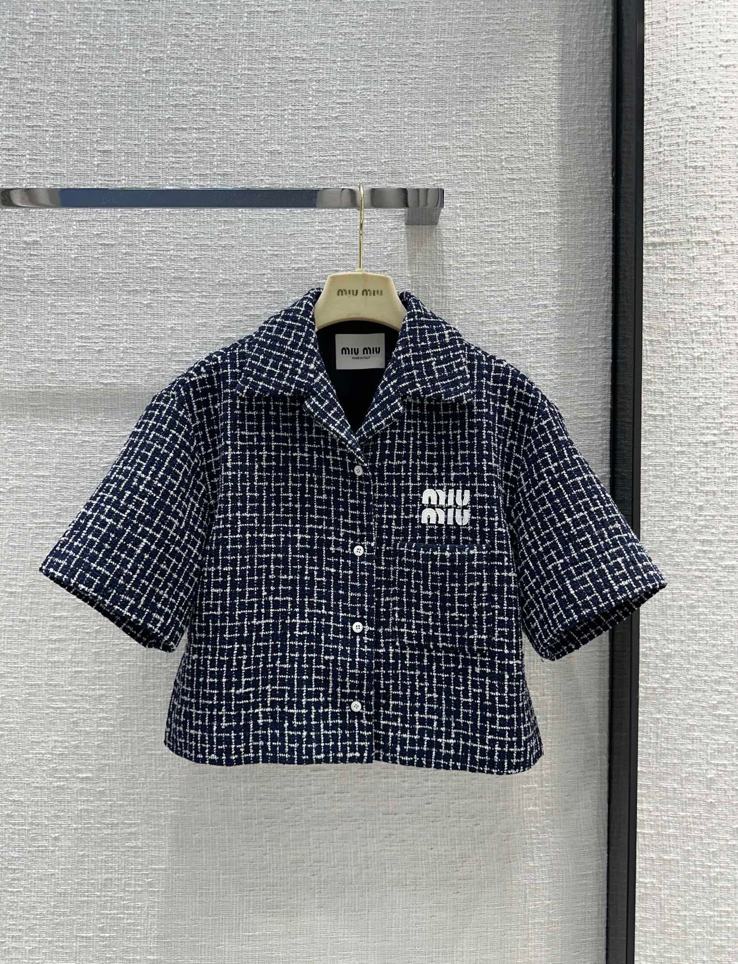 穆M家-2404 24早春專櫃新品藍白細格粗花呢套裝
