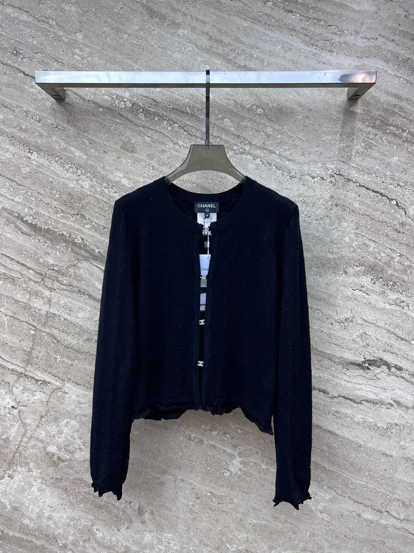 小香家-2403 24早春新款花邊針織開衫 黑色