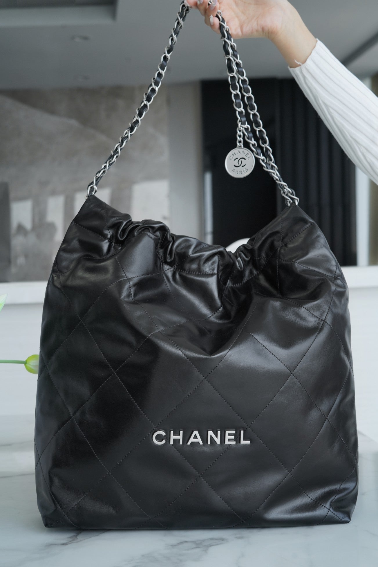 小香家-Chanel 22號手袋 黑銀色大號
