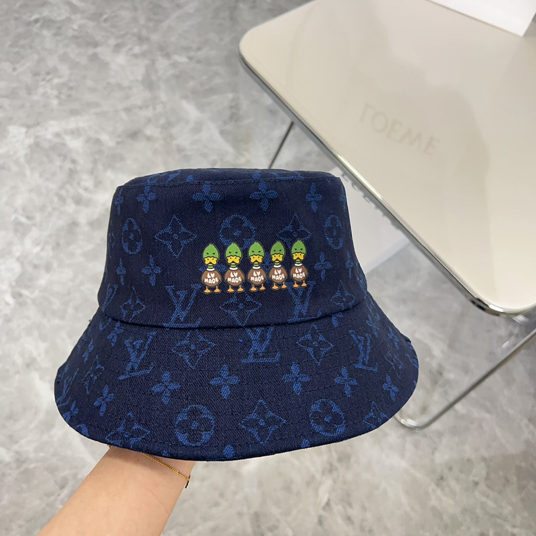 路L家-2024新款老花俏皮經典漁夫帽 藍色