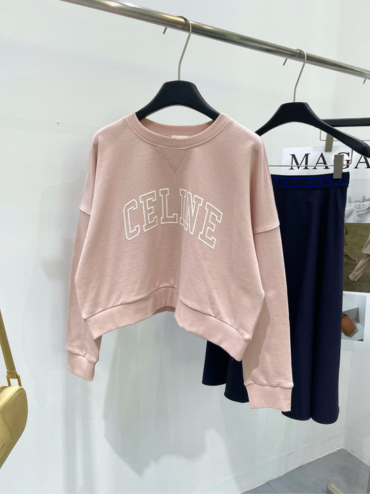 賽C家-2403 粉色植絨字母圓領大學TEE