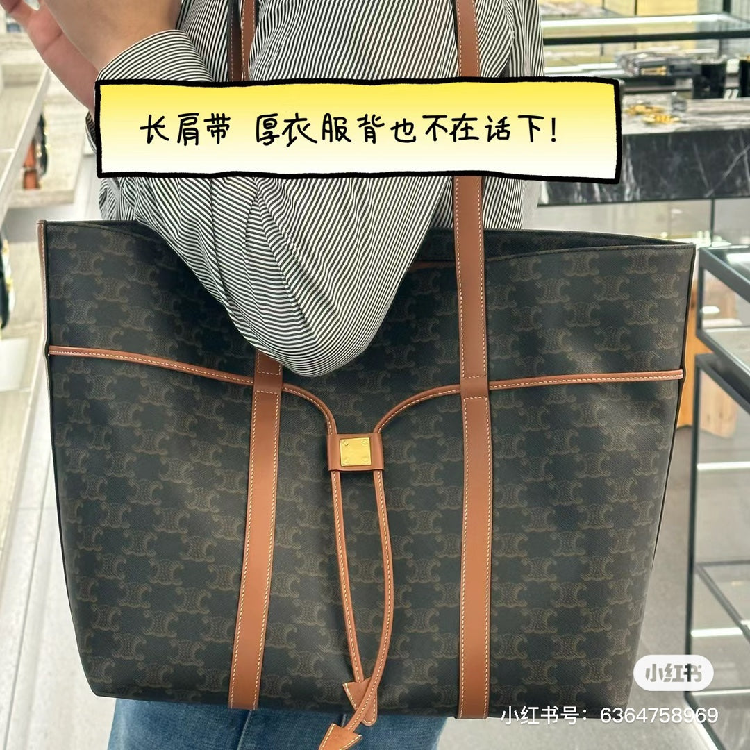 賽c家-Cabas 標誌印花牛皮抽繩托特包
