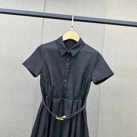 迪D家-2403 24早春新款重工提花洋裝 黑色