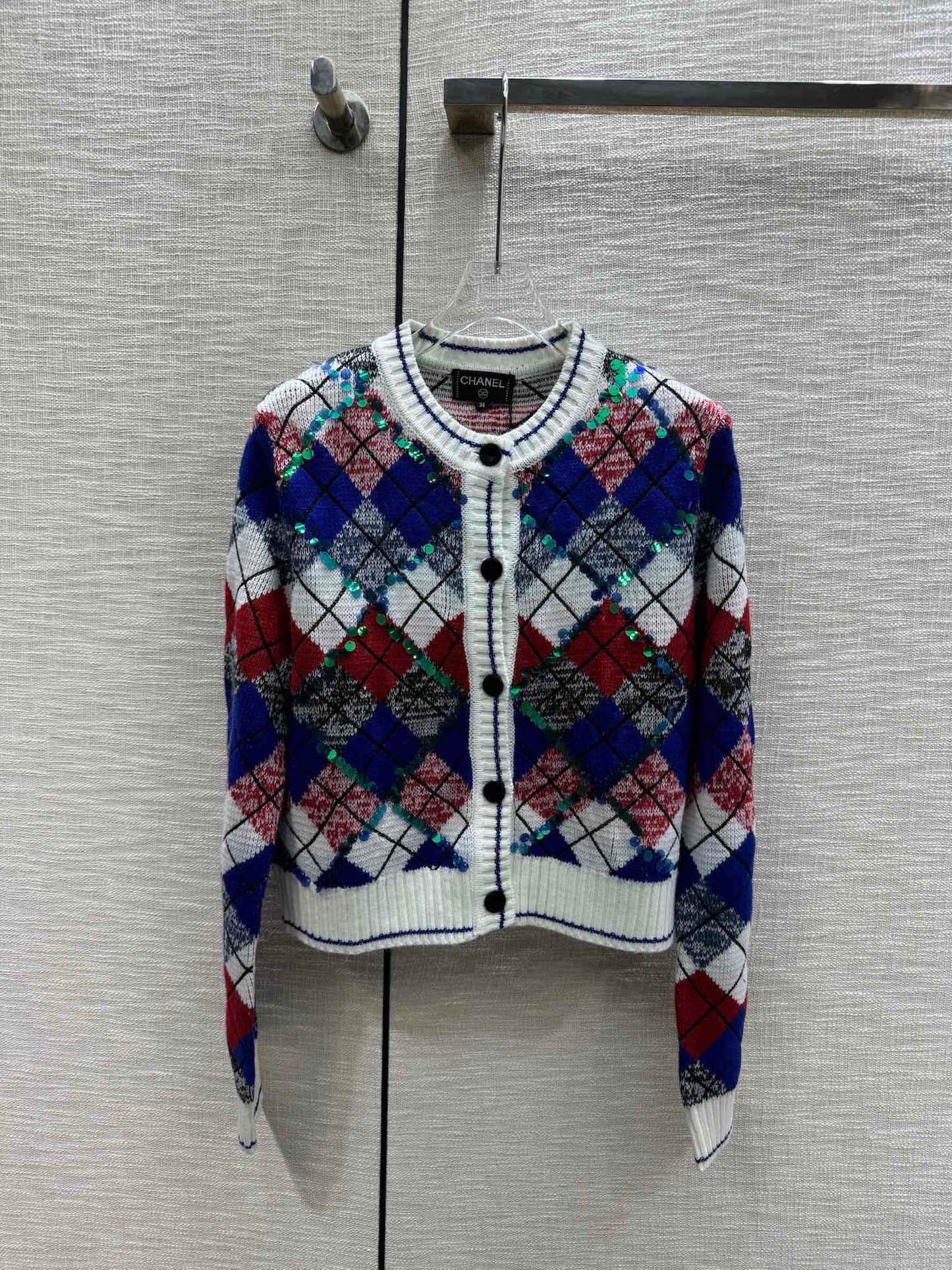 小香家-2403 撞色菱格圓領開襟衫