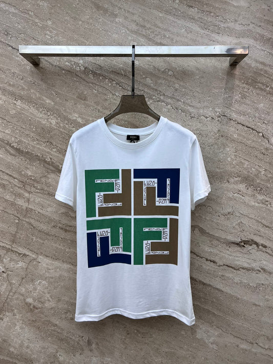 芬F家-2403 24SS春夏新款 logo字母印花短袖TEE 綠色