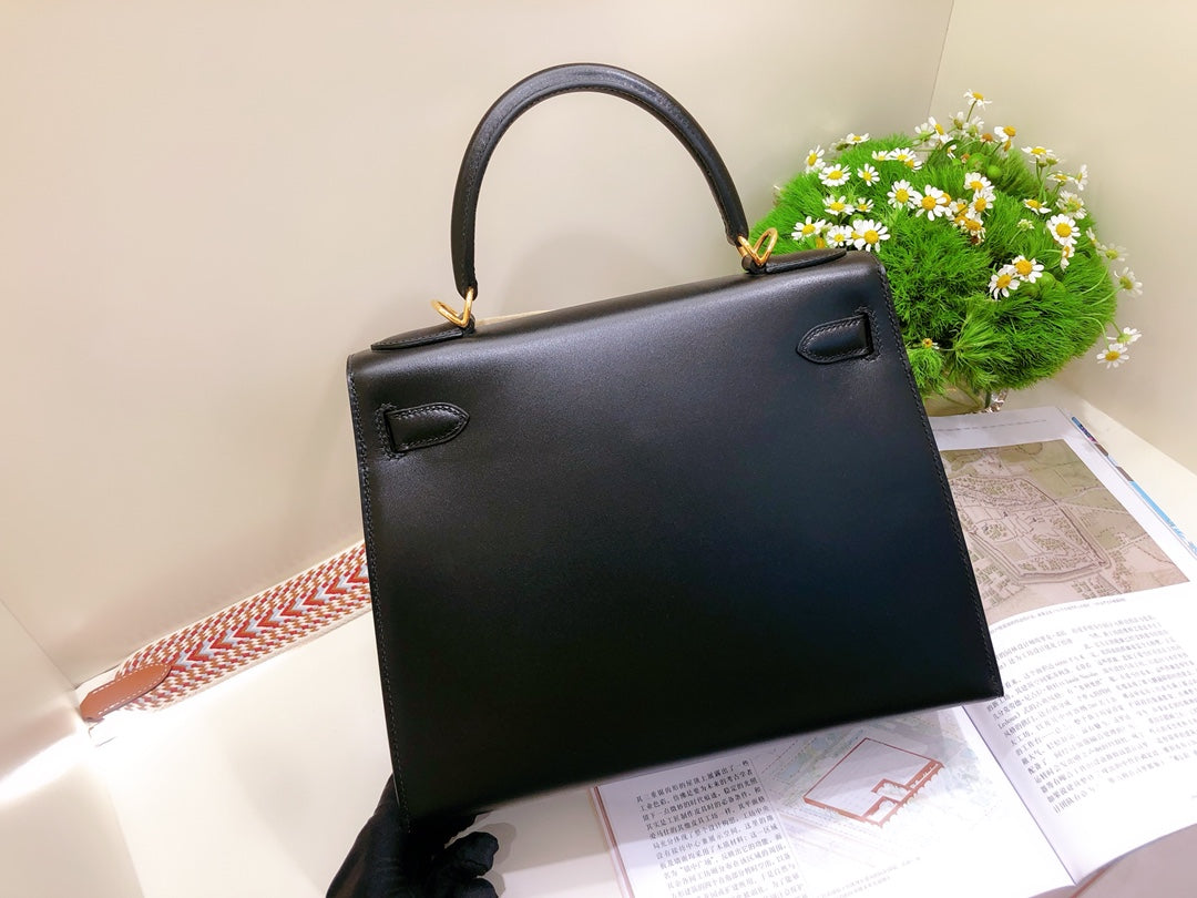 小愛款-Kelly 28 box皮 黑色 金扣