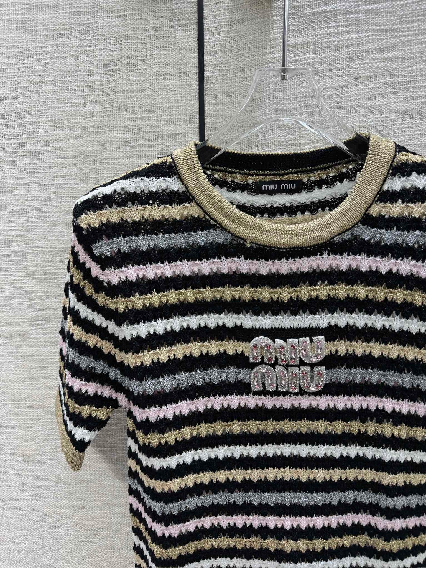 穆M家-2404 撞色條紋針織短袖 黃色