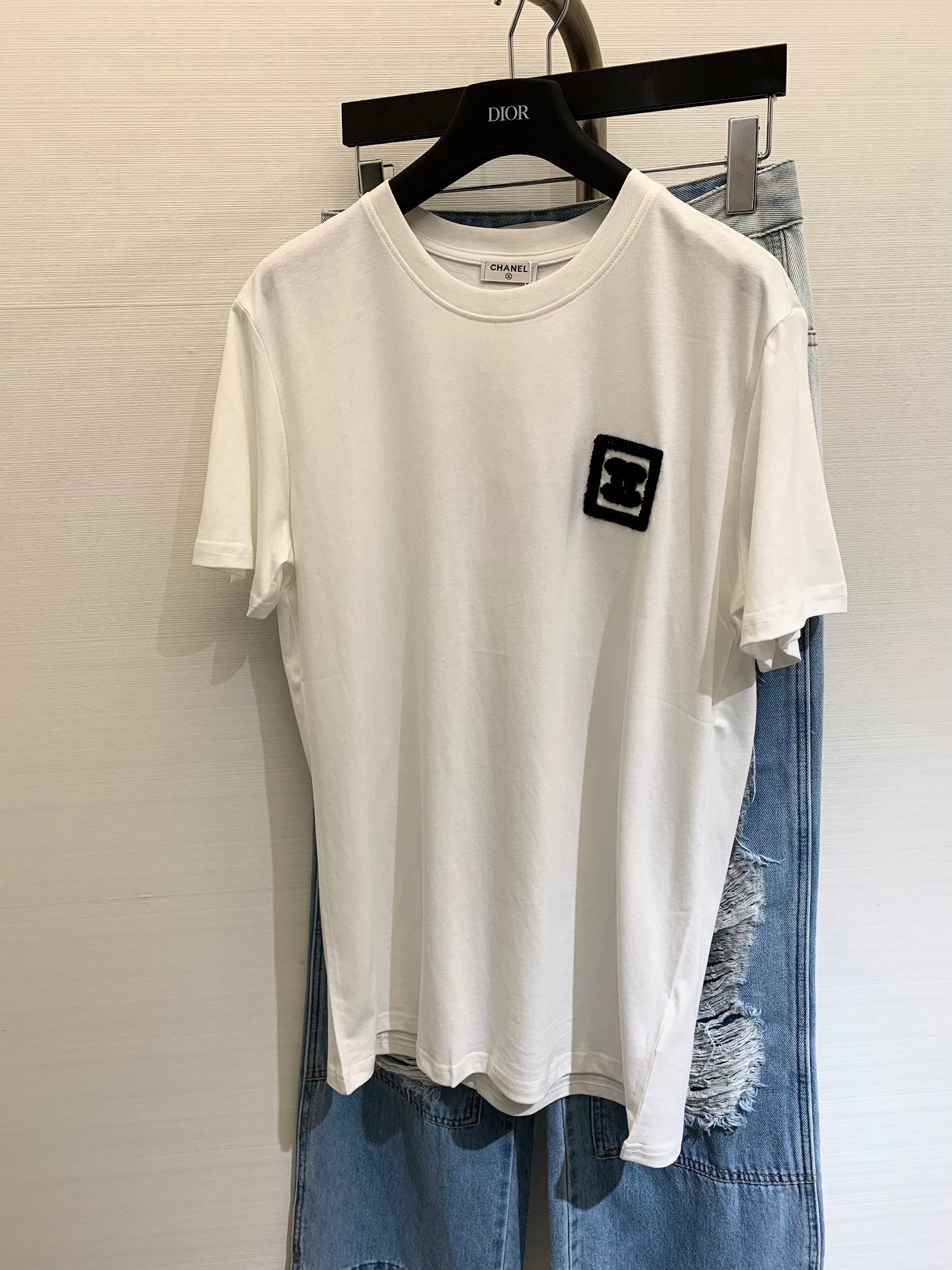 小香家-2404 春夏新款中古風毛巾繡方塊短袖 白色