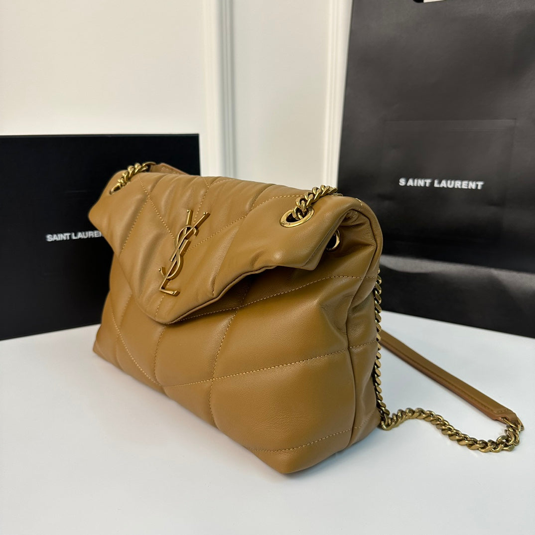 聖Y羅-Loulou Puffer 29cm 絎縫小羊皮雲朵包 駝色