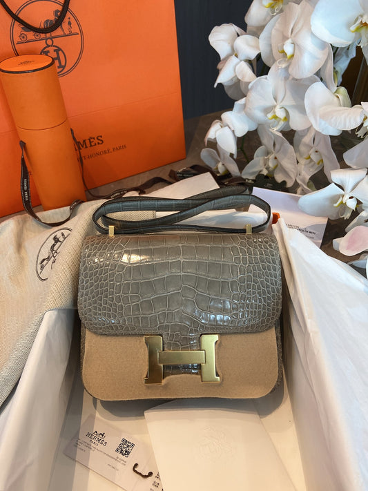 小愛款-Constance Gris Tourterelle 81 斑鳩灰 鱷魚 金扣