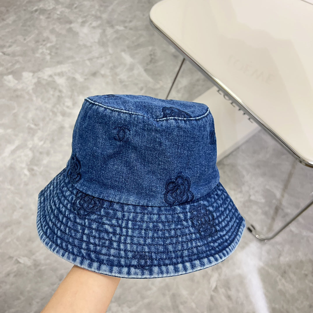 小香家-個性刺繡牛仔漁夫帽 藍色