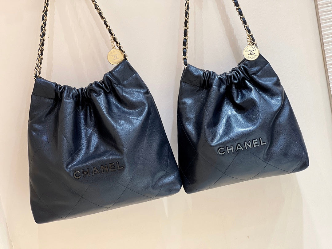 小香家-Chanel 22號手袋 魚子醬皮黑金色 中號