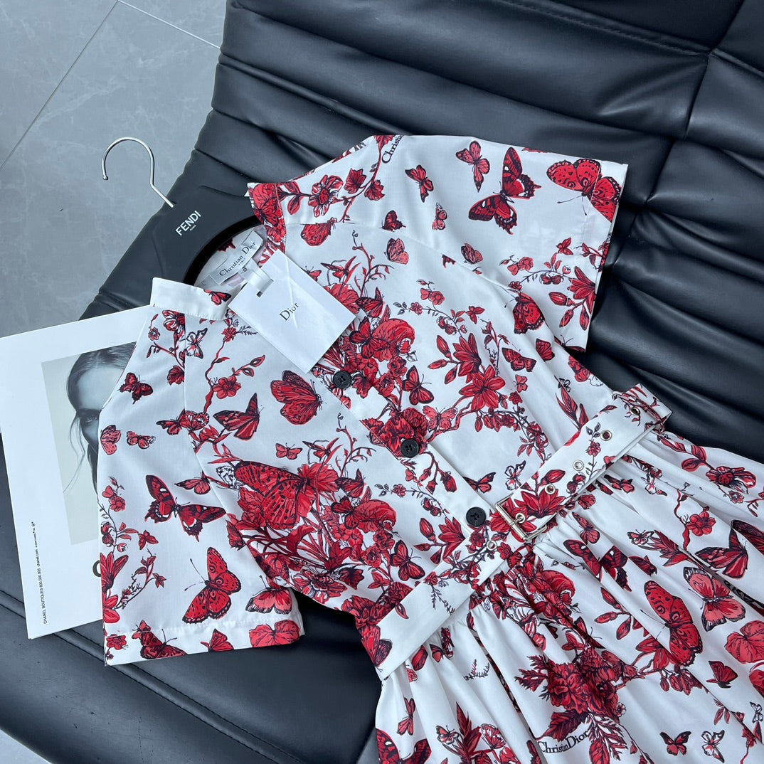 迪D家-2403 24新品上架 花卉蝴蝶腰帶連身裙