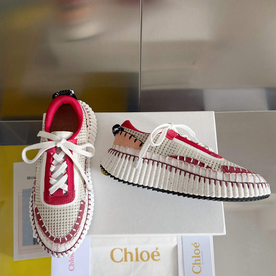 克羅C-Nama sneaker彩虹系列 網面拼色休閒運動鞋 白紅色