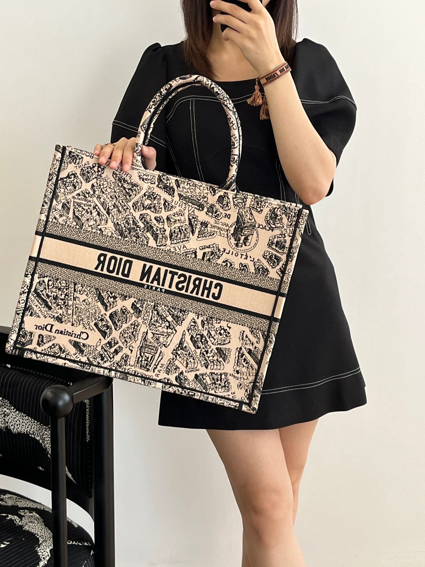迪D家-2023春夏新款 Tote 巴黎地圖杏色 大號