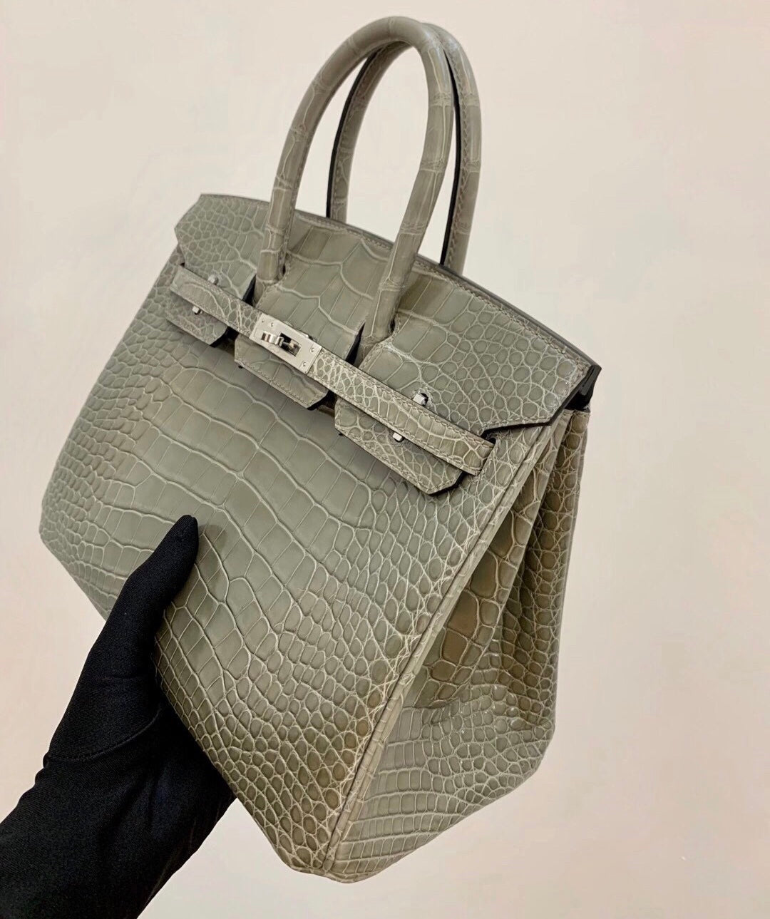 小愛款-Birkin 81 亮面鱷斑鳩灰 銀扣