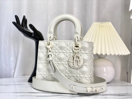 迪D家-Lady dior myABC 啞光牛皮 白色 小號