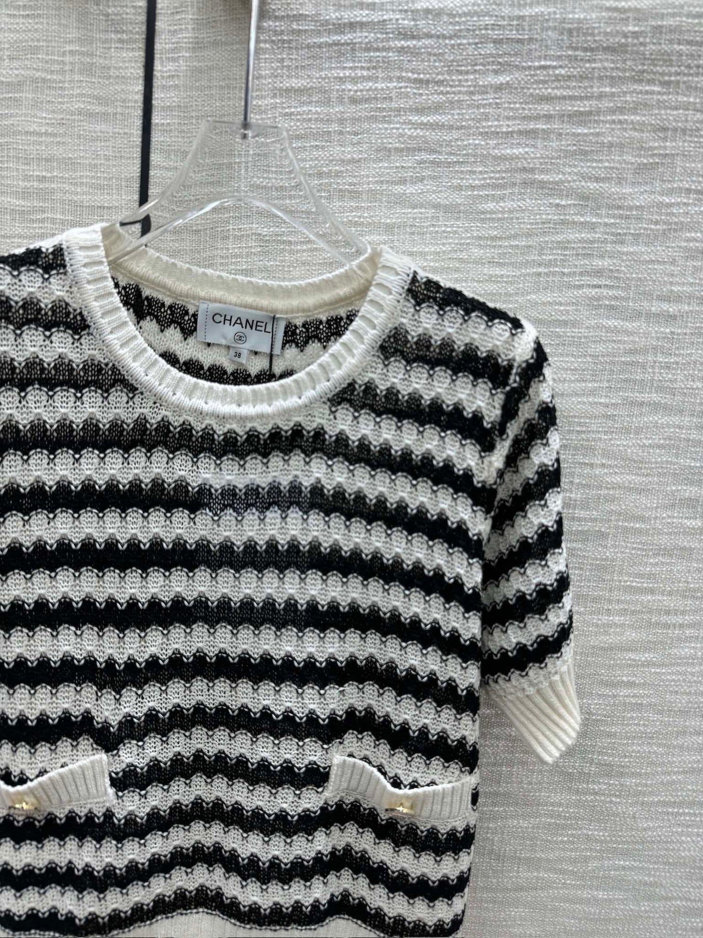 小香家-2404 撞色條紋針織短袖 黑色
