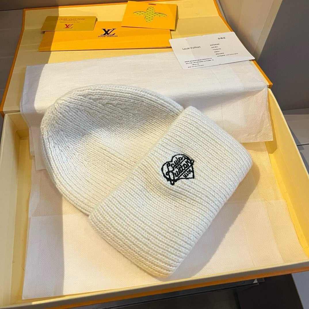 路L家-刺繡針織帽 白