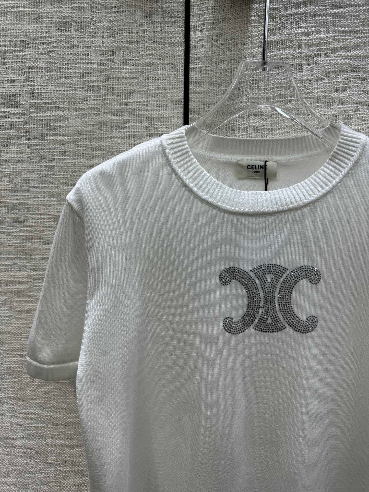賽C家-2403 24春夏燙鑽logo針織短袖 白色