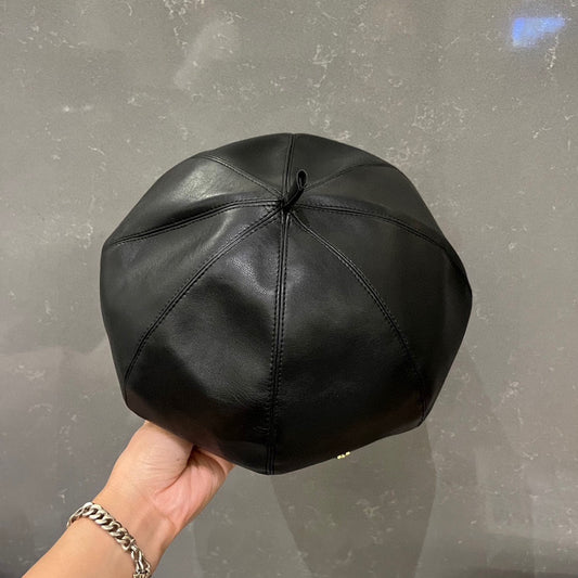小愛款-高級皮質感畫家帽 黑色