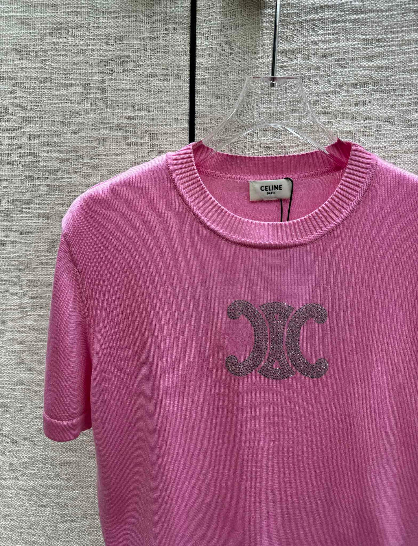 賽C家-2403 24春夏燙鑽logo針織短袖 粉色