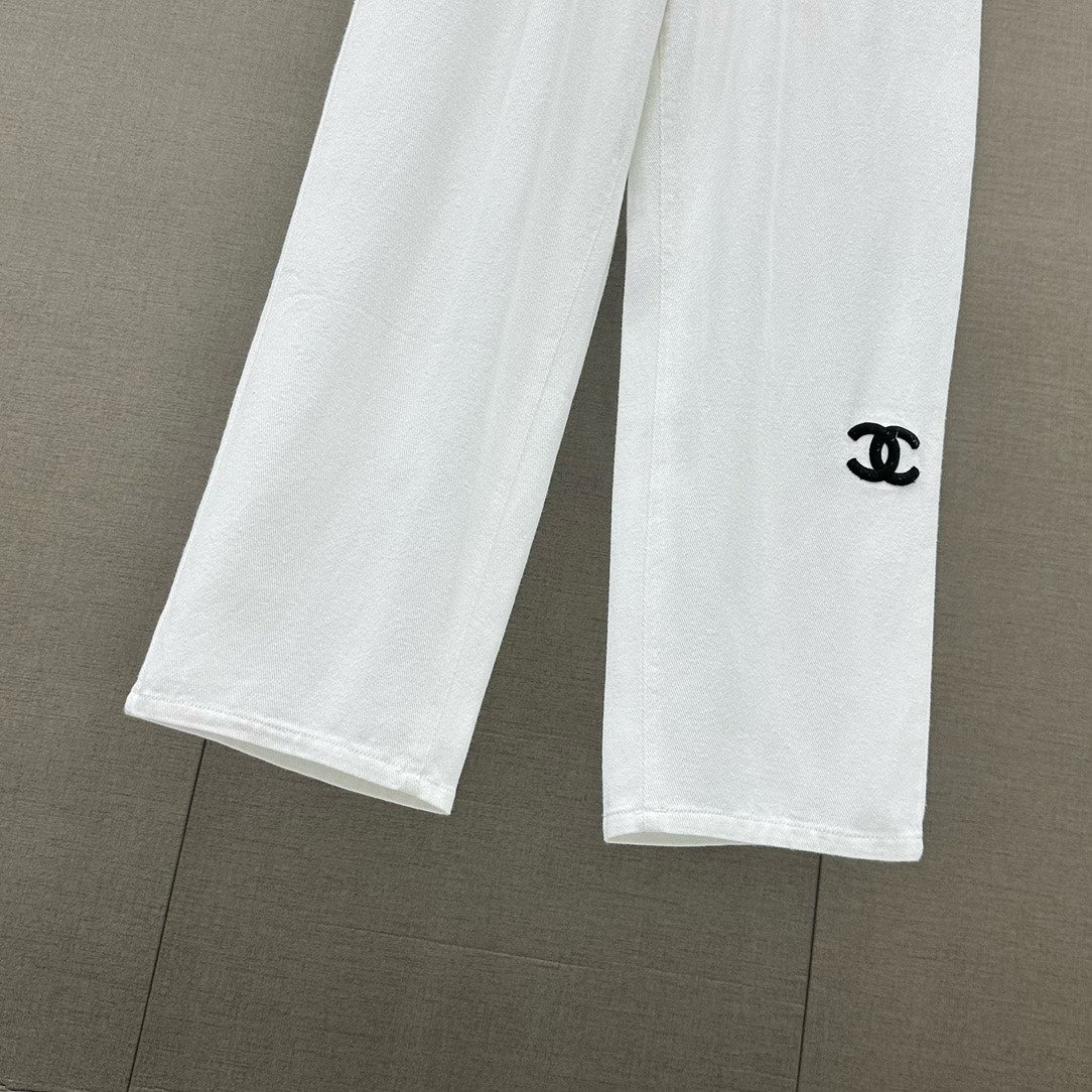 小香家-2403 春夏logo高腰闊腿牛仔褲 白色