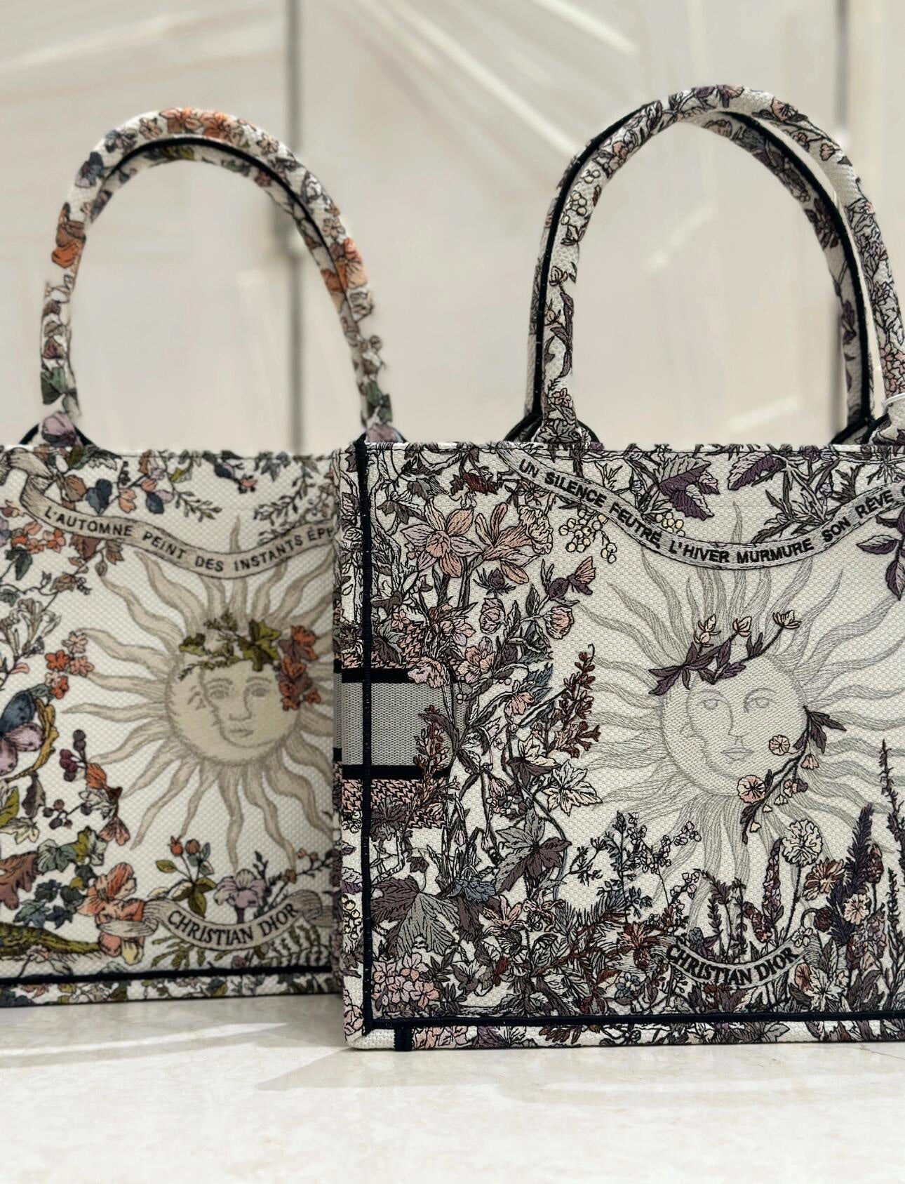 迪D家-2024春夏系列 Book Tote 太陽刺繡 白綠色 中號