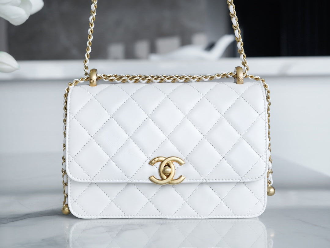 小香家-Chanel 24c雙金球 CF Mini19 白色