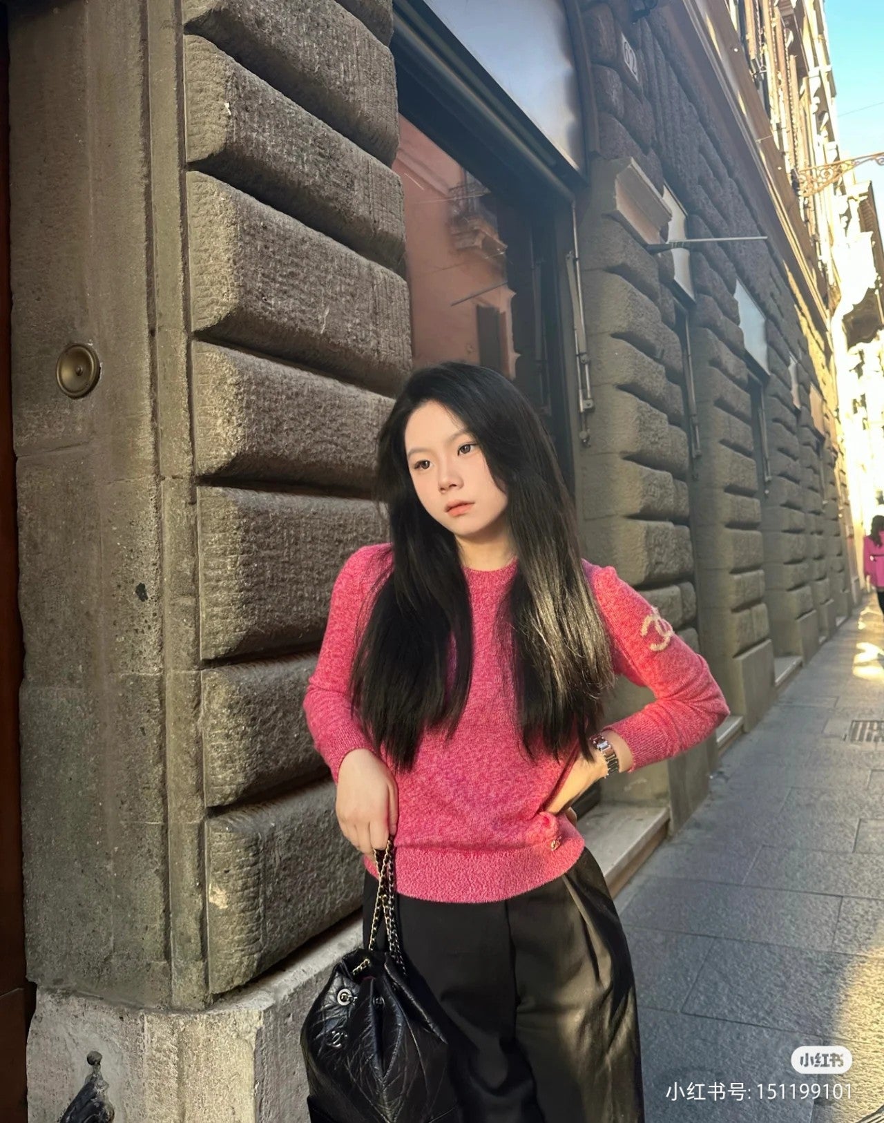 小香家-Gabrielle 流浪雙肩包 鴛鴦鍊條 黑色