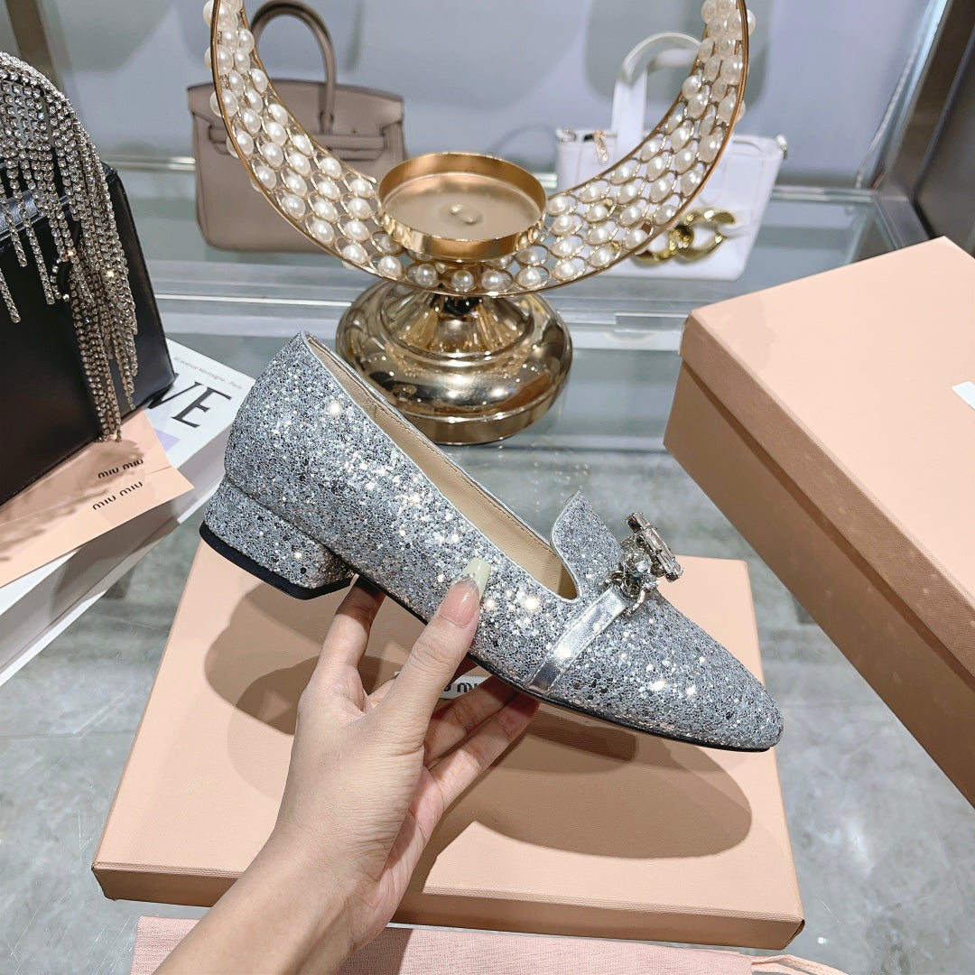 穆M家-2023秋冬新款 水鑽瑪麗珍單鞋 銀色