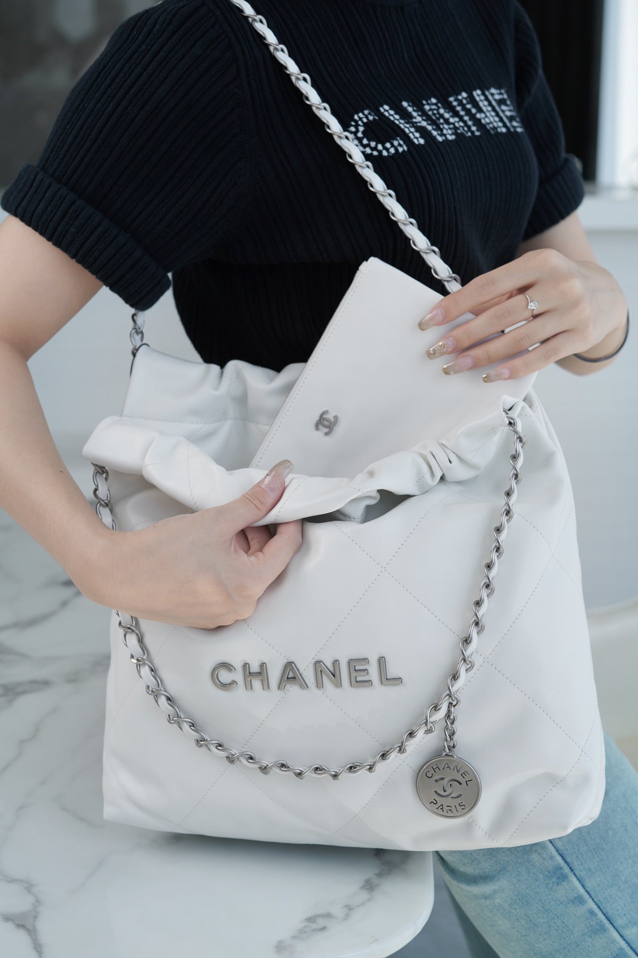 小香家-Chanel 22號手袋 白銀色小號