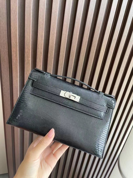 小愛款-Kelly Mini 1代 蜥蜴皮 黑色 銀扣