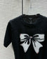小香家-2403 刺繡蝴蝶結圖案針織短袖 黑色