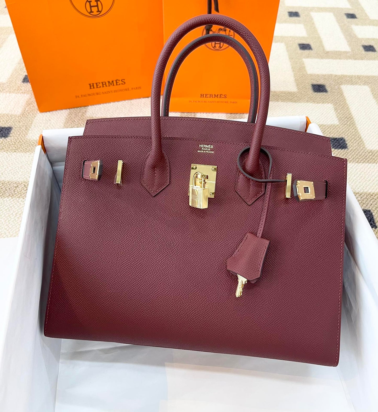 小愛款-Birkin 30 Epsom 外縫55 愛馬仕紅 金扣