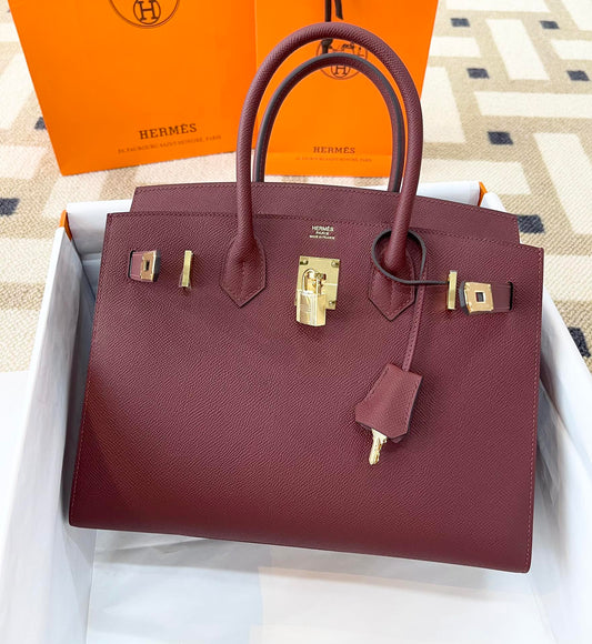 小愛款-Birkin 30 Epsom 外縫55 愛馬仕紅 金扣