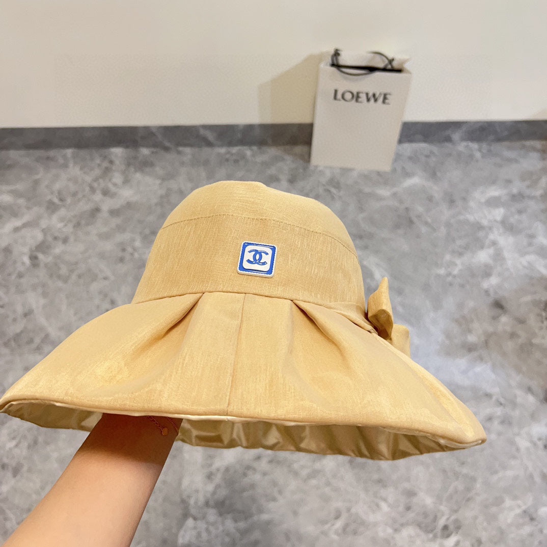 小香家-2024新款大沿棉麻綁帶漁夫帽 卡其色