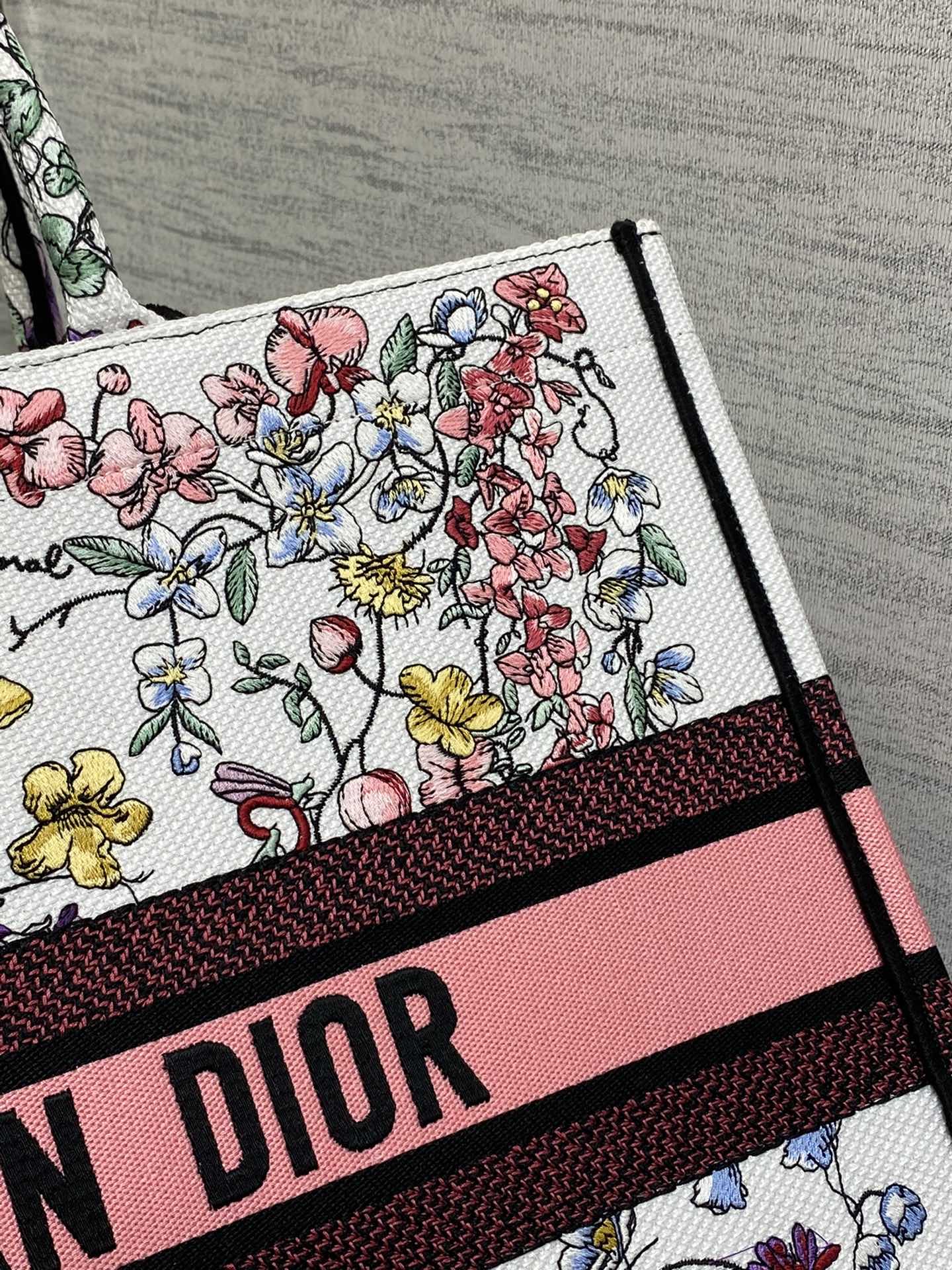 迪D家-Book Tote 2023春夏系列 浪漫花刺繡粉色 大號