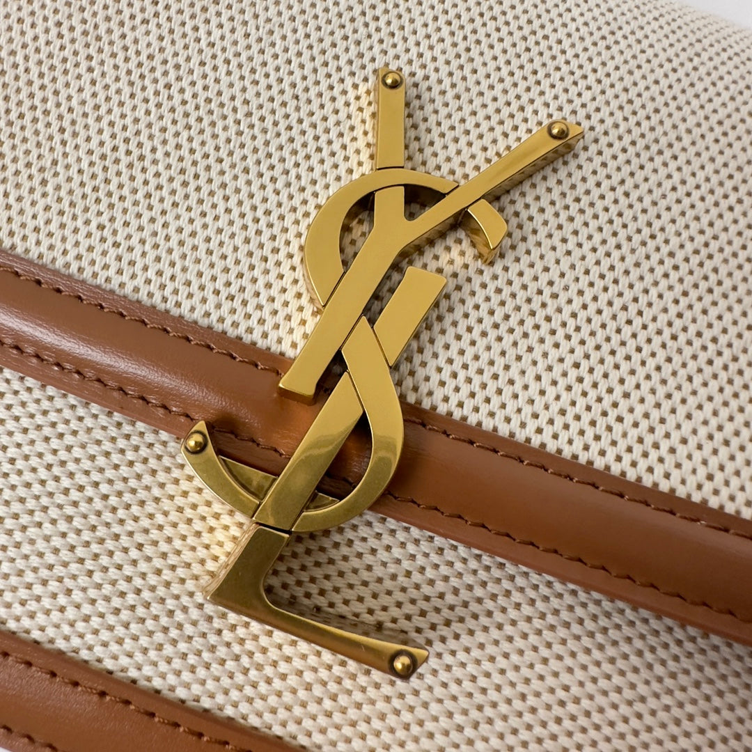 熱銷款 聖Y羅-BOX SAINT LAURENT 豆腐包 小號 棉麻米色
